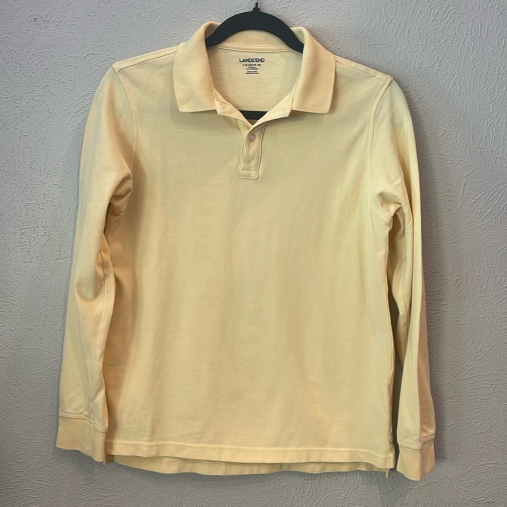 Land’s End. Boys Size Large (14-16). Long-sleeve yellow polo.
